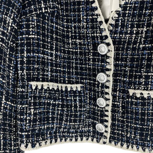 Veronica Beard Bosea Tweed Jacket Embroidered Trim Blue Size 4 - Picture 8 of 12
